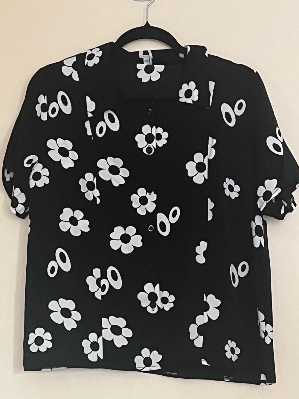 Button Down Black and White Floral Blouse